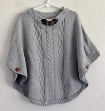 Hope & Henry Gray 100% Organic Cotton Cable Knit Cape Poncho Sweater Size L