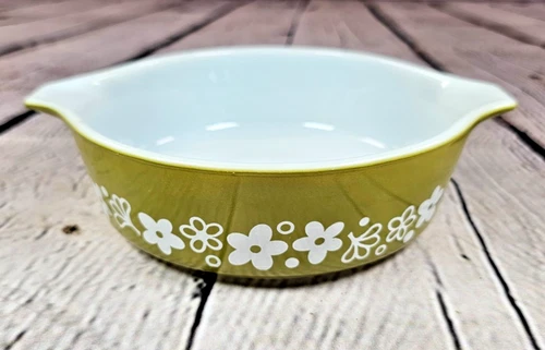 Vintage Pyrex 471 Spring Blossom Green Crazy Daisy 1 Pint Casserole Dish Bowl
