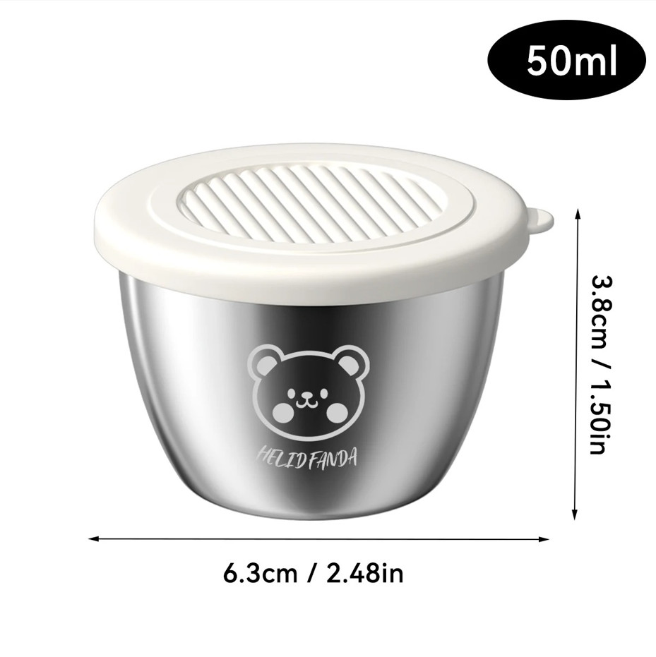 304 Stainless Steel 50 Ml Sauce Dish With Lid Portable Sealed Condiment Bowl