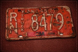 1967 Kansas Truck Farm License Plate RN 8479 – Original Red Heavy Patina Rustic