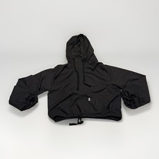 Hurley Women's Black Striped 1/4 Zip Cropped Hooded Balloon Sleeve Windbreaker L