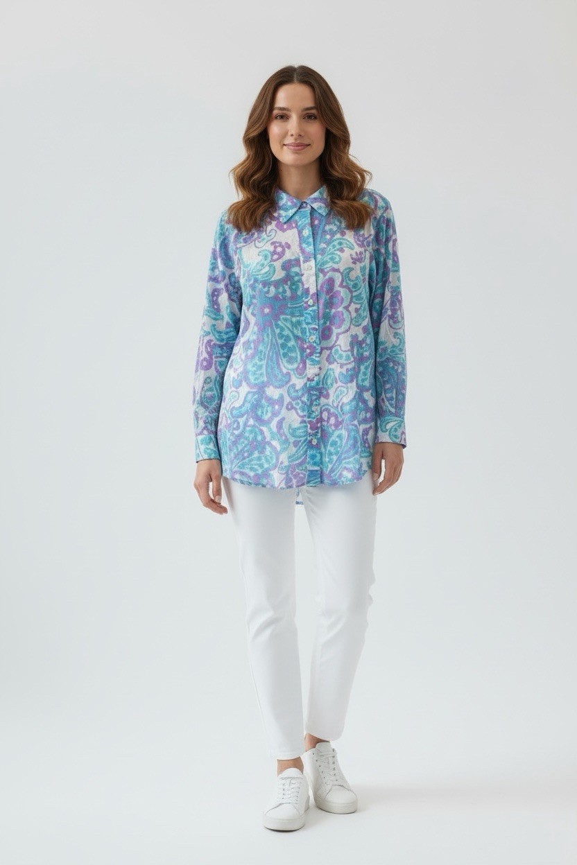 Talbots Women’s Plus Size 1X Long Sleeve Button Down Shirt Blue Purple