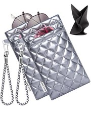 Double Eyeglass Case Glasses Case Soft with Carrying Strap One Size 2silver