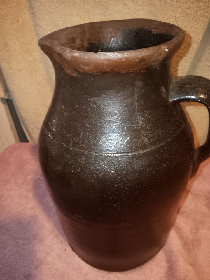 Antique Rockingham Pitcher antique stoneware pitcher. primative, dark green barn find. south ...