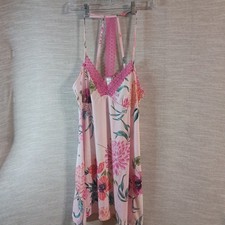 Secret Treasures Pink Floral Chemise Nightgown V-Neck Lace Trim M 8-10