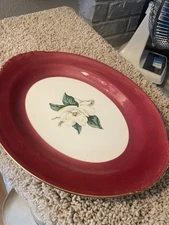 Lifetime China Homer Laughlin Platter Oval Burgundy w Magnolia Flower
