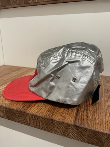Supreme Leather Camp Cap Silver Red 5-Panel Hat Bogo Box Logo Rare Adjustable - Picture 4 of 6