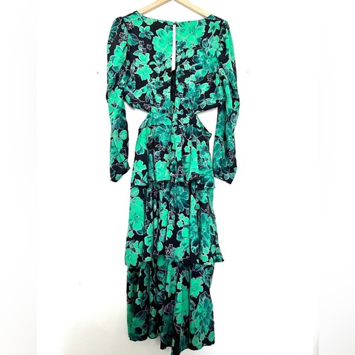 topshop floral cut out dress Topshop Floral Cutout Tiered Long Sleeve Midi Dress