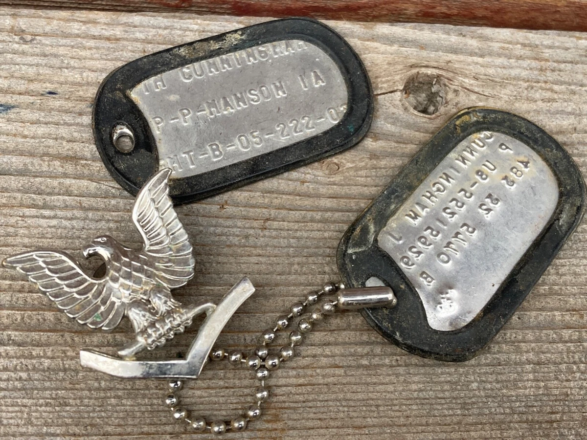 Vintage USN Military Dog Tags w Black Silencers Eagle Emblem H 24 N