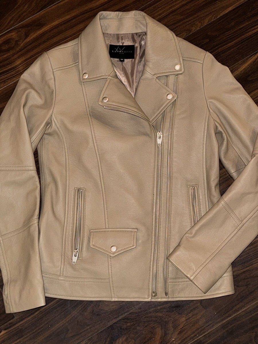 Luna Korrs beige italian leather biker moto jacket . Sz XS
