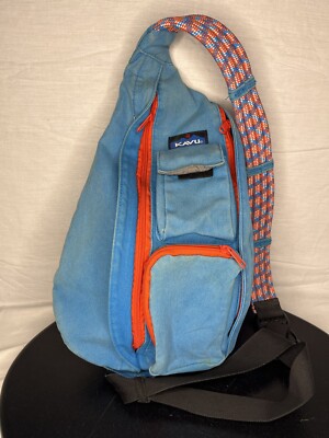 KAVU Rope Sling Bag Turquoise Blue & Red Crossbody Shoulder Hiking Backpack