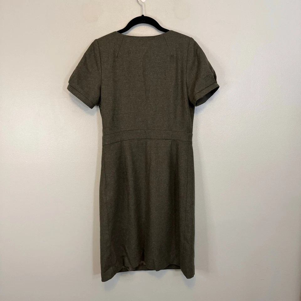 Tocca Dress Women 10 Green Wool Sheath Trendy Split Neck Short Sleeve Minimalist - Image 2 of 4