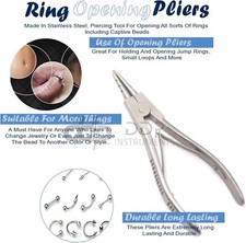 Ring Opening Pliers 6'' Body Piercing Jewelry Bead Ball Capture Tool Tattoo