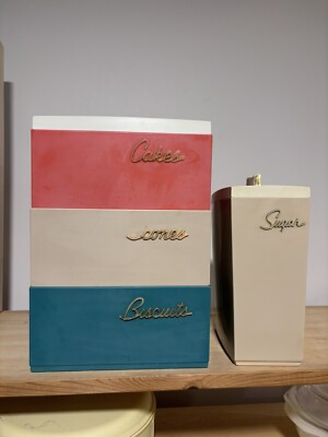 Vintage Retro Capri Stackable Container Cake Biscuits Scones + Sugar Container
