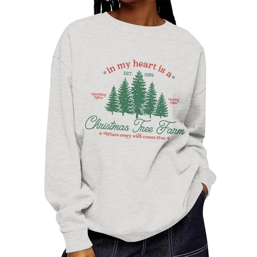 Women's Color O-Neck Long Sleeve Oversize Pullover Casual Printed Sweatshirts - Picture 40 of 42