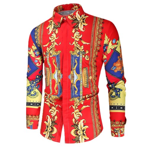 Casual British Style Men's Long-sleeved Shirt with 3D Digital Printing Slim Fit