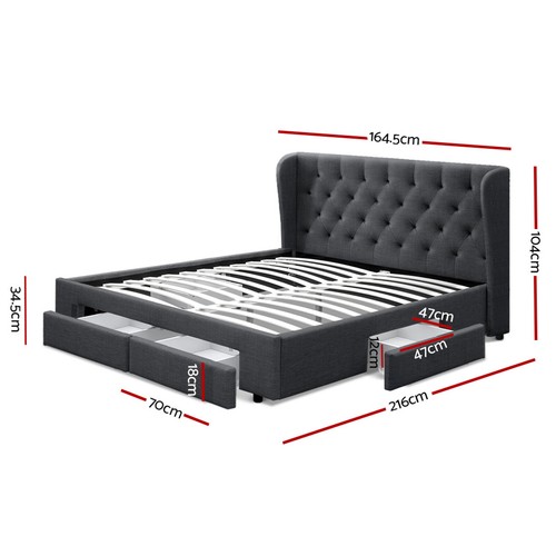 Artiss Bed Frame QUEEN Size Mattress Base with 4 Storage Drawers Charcoal MILA - Picture 2 of 10