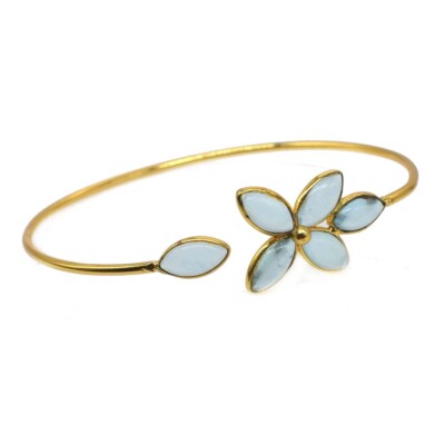 Hamsa Blue Topaz Quartz Gold Plated Jewelry Adjustable Women Bracelet t491