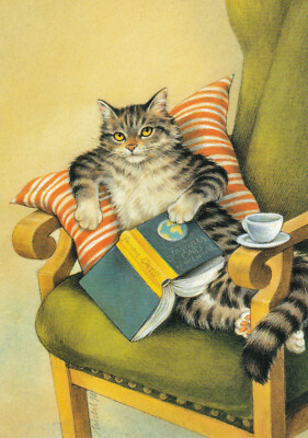 Kunstkarte Postkarte: Reinhard Michl - Lesekatze