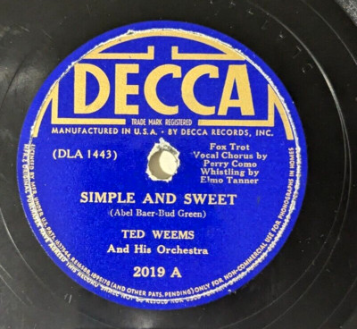 TED WEEMS, Perry Como SIMPLE AND SWEET 78 RPM DECCA
