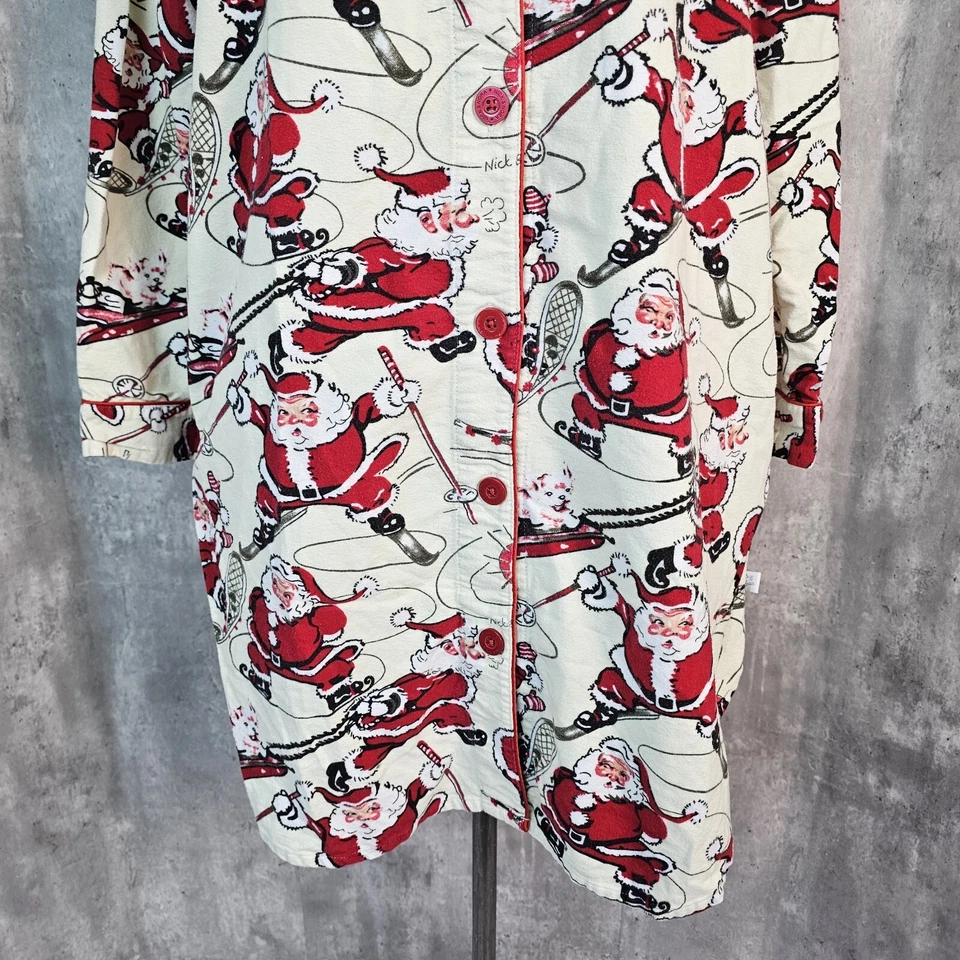 Pijama Nick & Nora feminino XL retrô Papai Noel Natal férias PJ noite sono camisa - Imagem 3 de 4