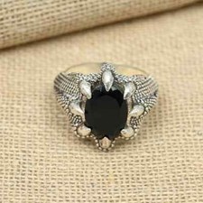 Anello di design in onice nera, argento sterling 925, anello di dichiarazione, anello antico, regalo