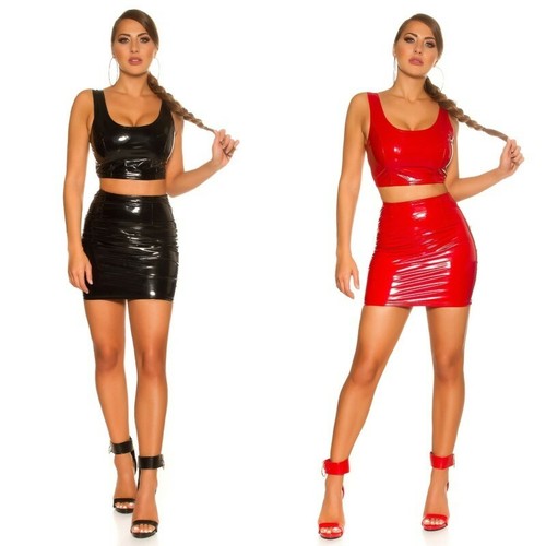 Gonna da donna minigonna tubino cort in pelle ecopelle rosso attillata  latex | eBay