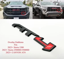 Front Grill Matte Black Red AT4 OVERLAY Emblem 2023+ Sierra 1500 25003500 Canyon