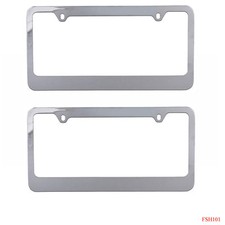 New 2pc Set Blank Plain Chrome Metal Car Truck Universal Fit License Plate Frame