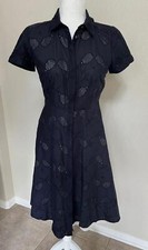 ANN TAYLOR sz 2 navy blue s/s fit flare tennis racquet eyelet dress pockets