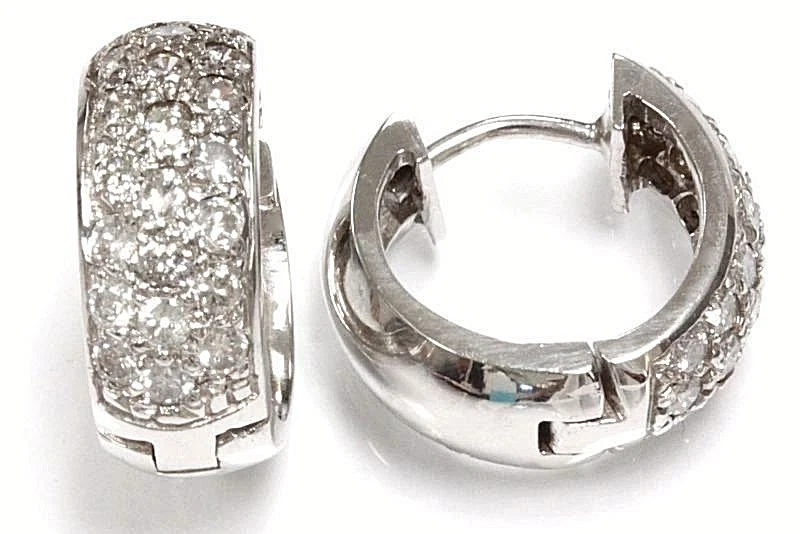 1.5 ctw Natural Diamond Solid 14k White Gold Wide Huggie Hoop Earrings 17 MM