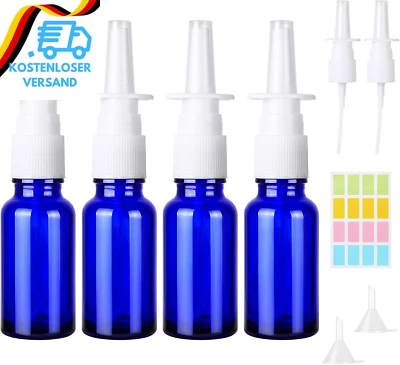 COKEESUN 4 Stück Nasen Sprühflaschen, 20Ml Glas Nasenspray Flasche Leer, Wiederverwendbar
