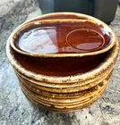 Hull Oven Proof Brown Drip Pottery Plate Set Round Glossy Beige U-49a U-7a