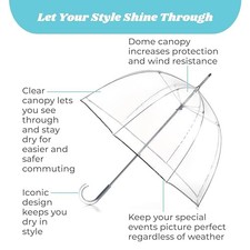 TOTES ADULT CLEAR BUBBLE UMBRELLA WITH DOME CANOPY AND LIGHTWEIGHT WIND RAIN