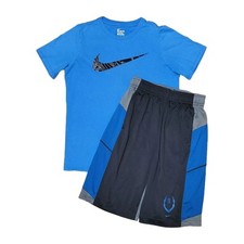 Nike Youth Large Blue Logo T-shirt  10" Athletic Shorts Outfit