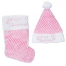 Baby's 1st Christmas Hat and Stocking Set - Pink