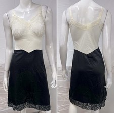 Van Raalte Vintage USA Women's M Black Ivory Nylon Lace Full Slip Dress 50s 60s