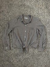 Madewell Gingham Tie Front Button-Up Collared Cotton Blouse Brown White S