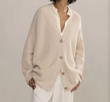 Jenni Kayne Cashmere Cocoon Cardigan Sz L Oversized Oatmeal Minimalist Quiet Lux