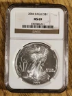 2004 Silver American Eagle 1oz .999 Solid Silver Bullion Coin (NGC Graded MS 69)