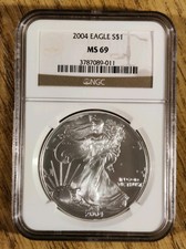 2004 Silver American Eagle 1oz .999 Solid Silver Bullion Coin (NGC Graded MS 69)