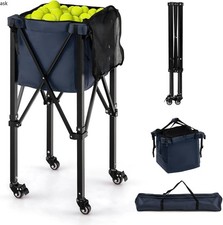 GYMAX Tennis Ball Hopper, Folding 150 Tennis Ball Holder Cart with Carry Bag