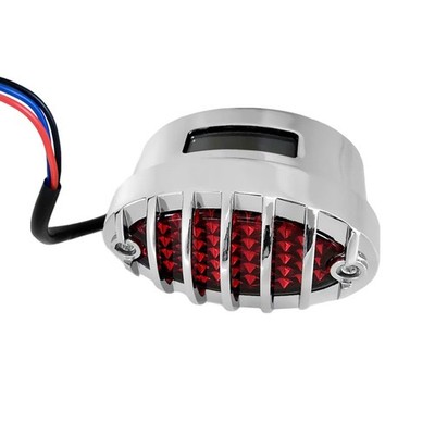 FATECIM Motorcycle Custom Oval-shaped LED Tail Light Cat Eye Rear Chrome/Red 