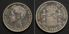 *Spain Silver Coin 1 Peseta 1902 5g, 23mm Spanish Espana[E12362]7v5
