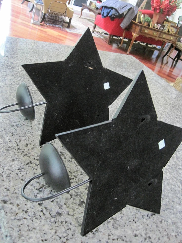 PAR DE APLIQUES DE PARED VELA PILAR PARTYLITE CON ESPEJO BISELADO NEGRO EN FORMA DE ESTRELLA Foto 4 de 4