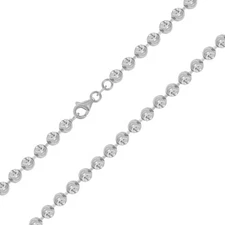 Mens 10K White Gold Solid 4mm Diamond Moon Cut Bead Ball Chain Necklace 24"