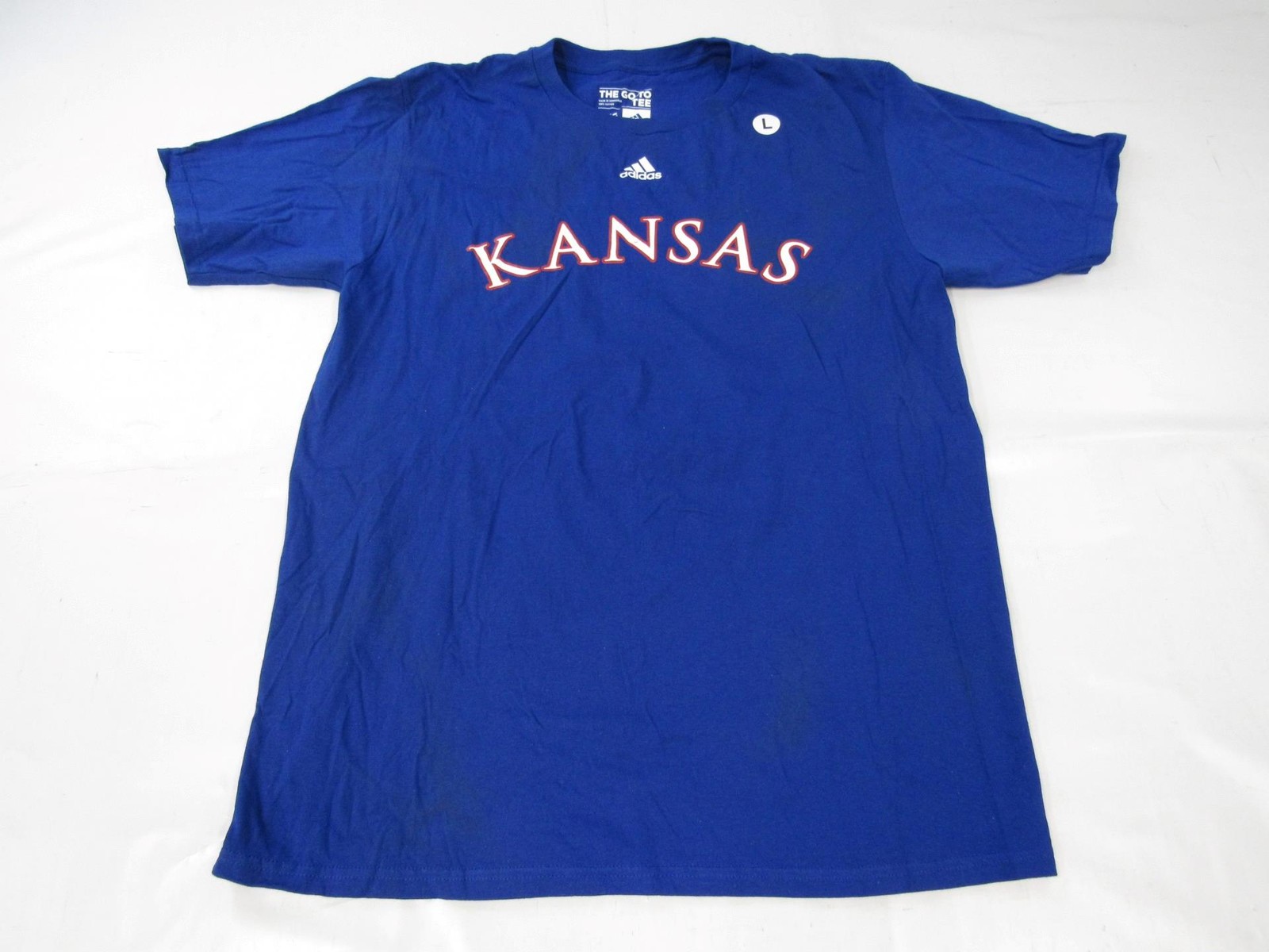 New -Minor Flaw- Kansas Jayhawks Mens Size L Large Blue Adidas Shirt