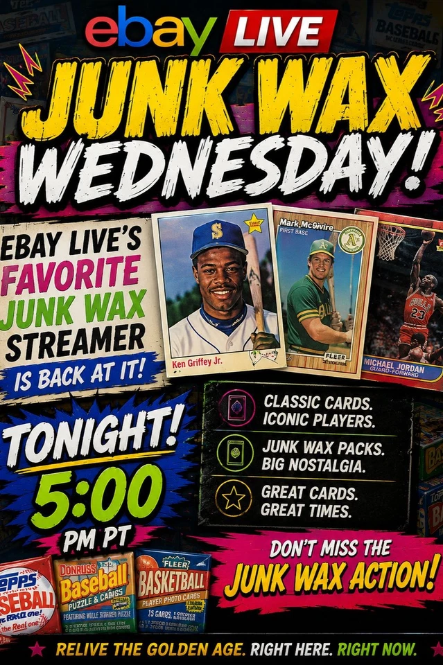Junk Wax Wednesday! $1 starts, 10 second auctions. MLB, NFL, NBA.