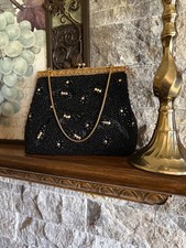 Black vintage beaded purse Handmade in hong kong Clasp Closure
