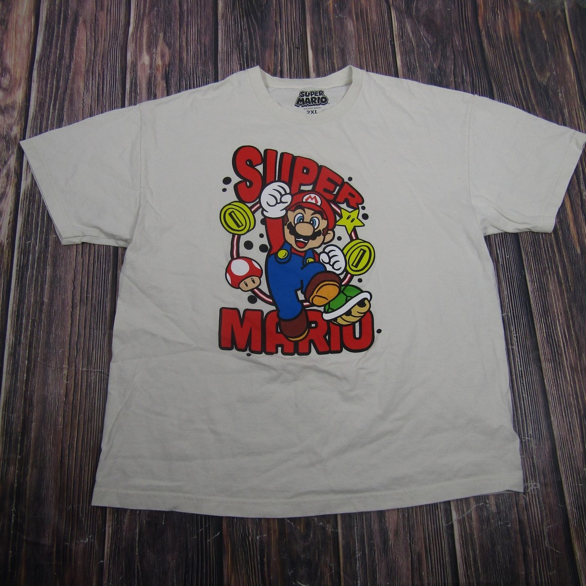 Super Mario Shirt Mens 2XL White Mario Nintendo Video Game Graphic Super Mario Shirt Mens 2XL White Mario Nintendo Video Game Graphic